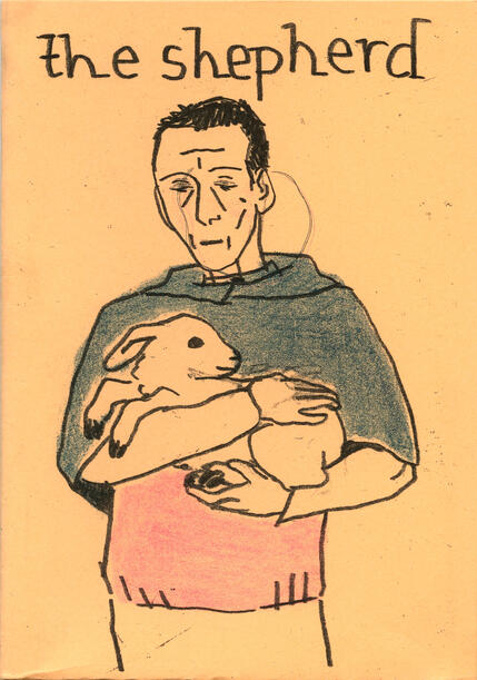 "The Shepherd" / folding-zine / 05/2026 / pencil, risography on coloured paper [x]