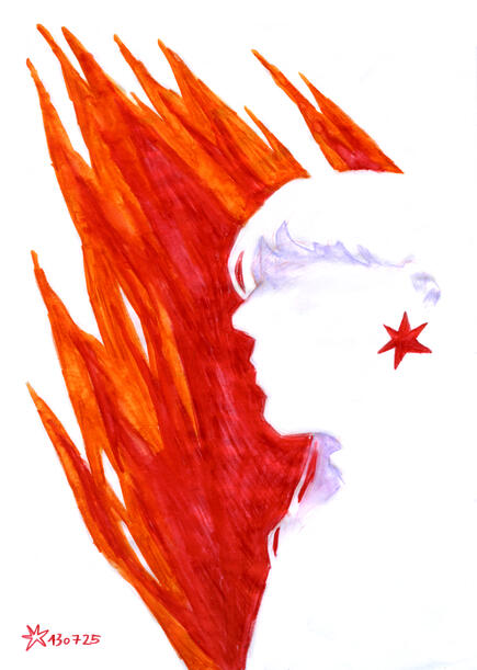 "Girl on Fire" / 07/2025 / watercolour pencils