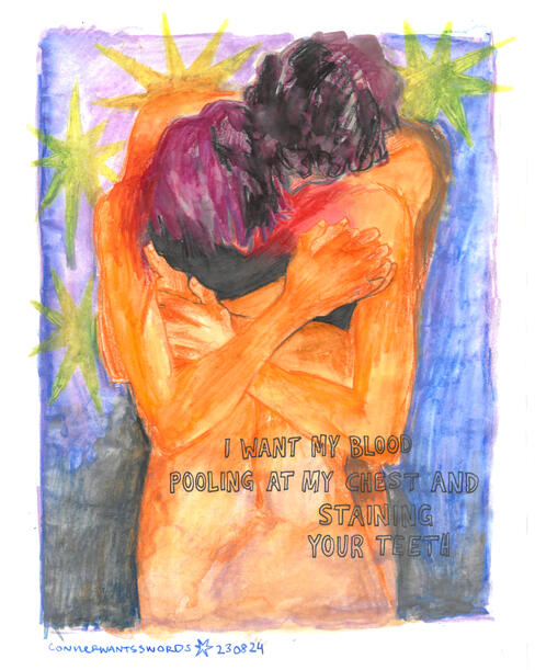 "Blood Pooling at my Chest" /08/2024 / watercolour pencil, alcohol marker, pen