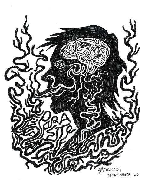 Day 02: something noodly / gel pen