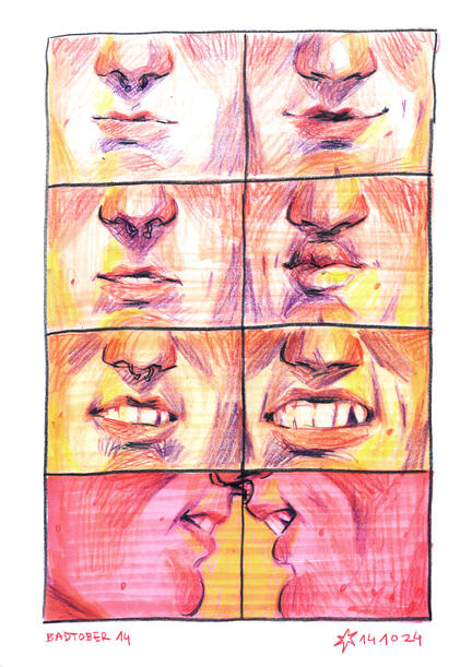 Day 14: mouth / coloured pencils, alcohol marker