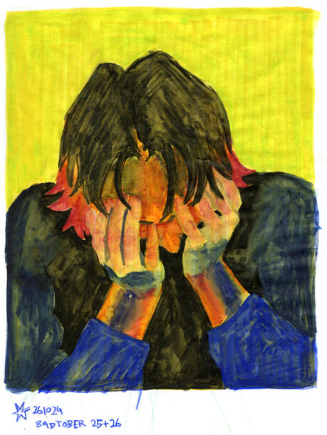 Days 25: no lineart allowed, + 26: $#^&*(#$ ^(#*)_@q(#$&*&%#^&*%#@!&*(~&_ / watercolour pencils, alcohol marker