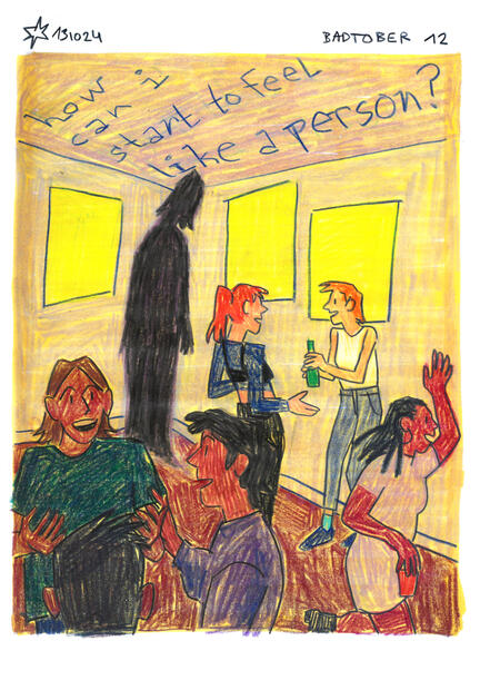 Day 12: something scary / coloured pencils, alcohol marker