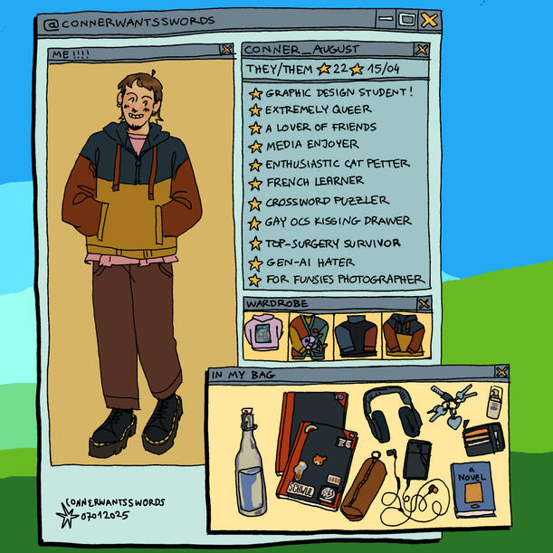 "Meet the Artist 2025" / 01/2025 / pen, digital colour / [x] animated version