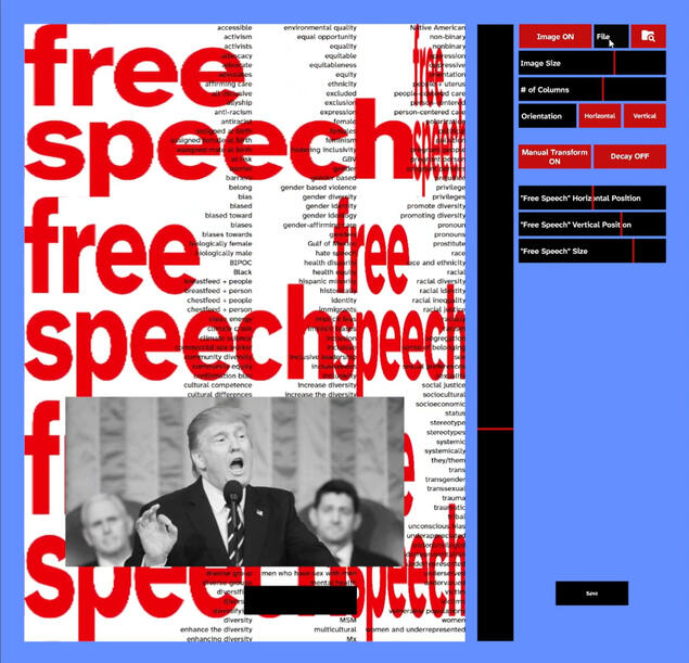 "Free Speech/Erosion" / poster generator GUI, built in Touchdesigner / Spring/Summer 2025